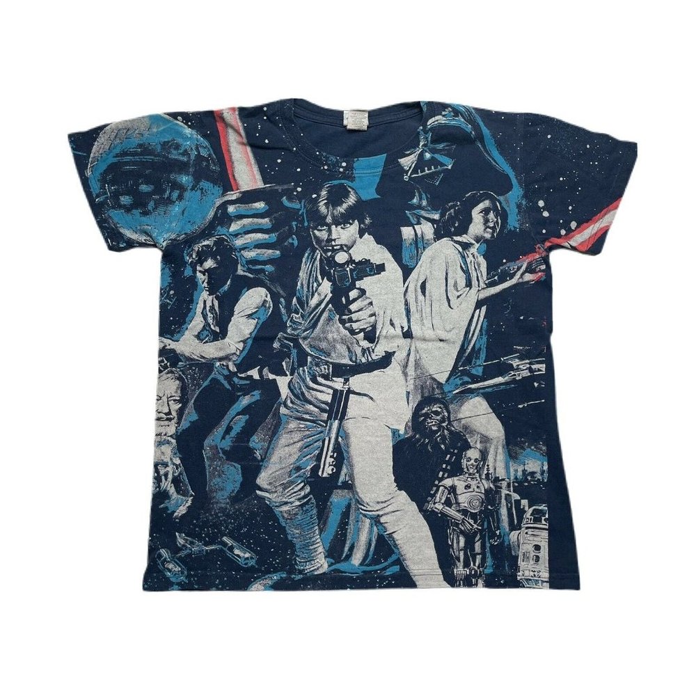 Vintage Y2K Star Wars All Over Print T-Shirt Disney Tee Kids Small